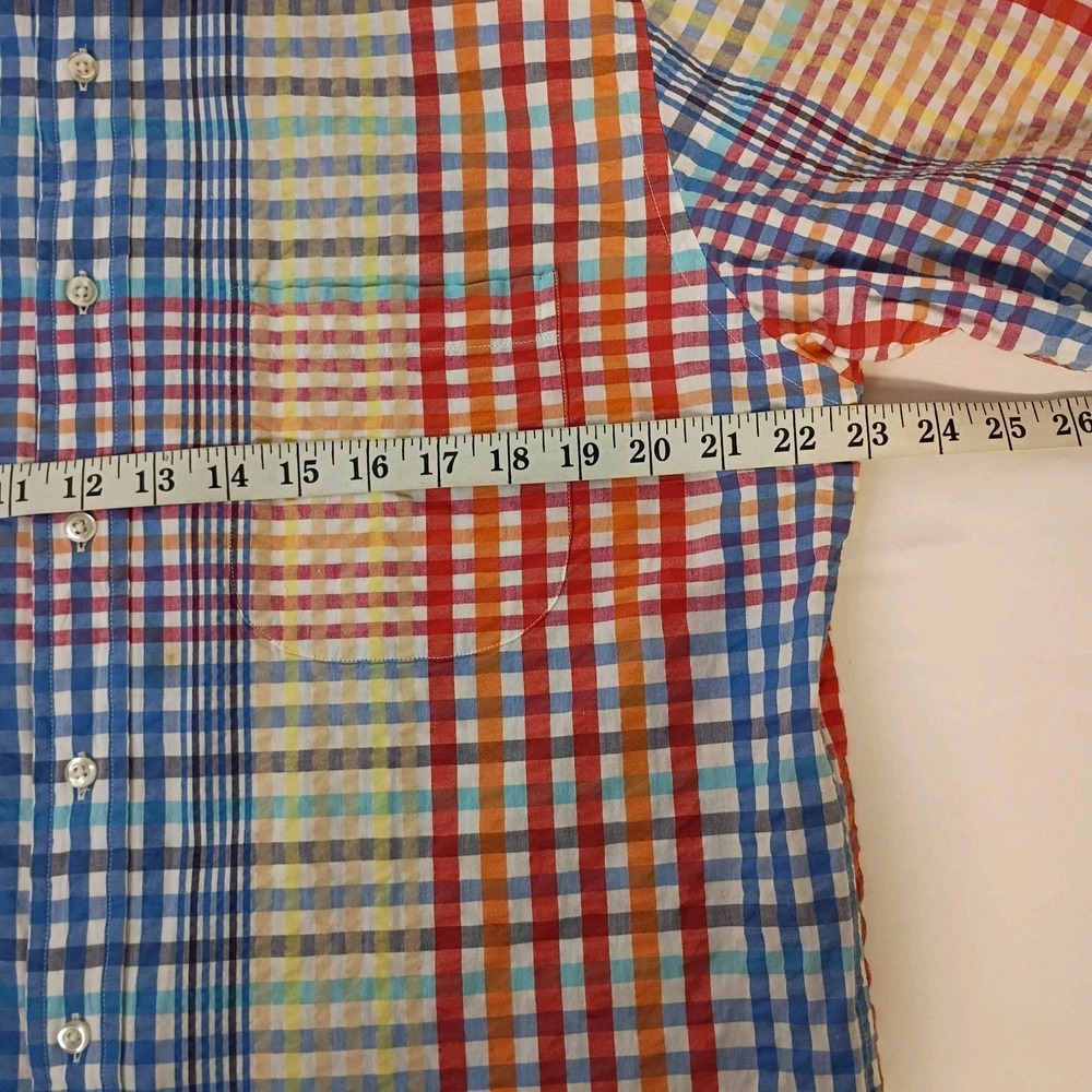 Lands' End Shirt‎ Mens Medium Seersucker Plaid Short Sleeve Button Up Multicolor - Picture 6 of 7